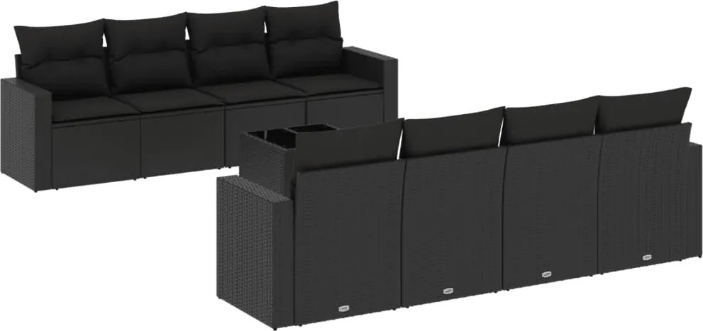 vidaXL Set mobilier de grădină cu perne, 9 piese, negru, poliratan