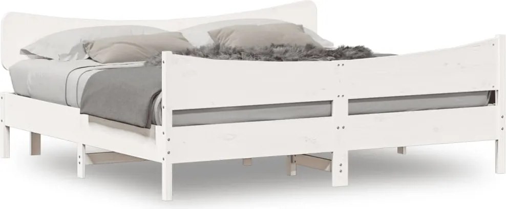 vidaXL Cadru de pat fără saltea, alb, 200x200 cm, lemn masiv pin