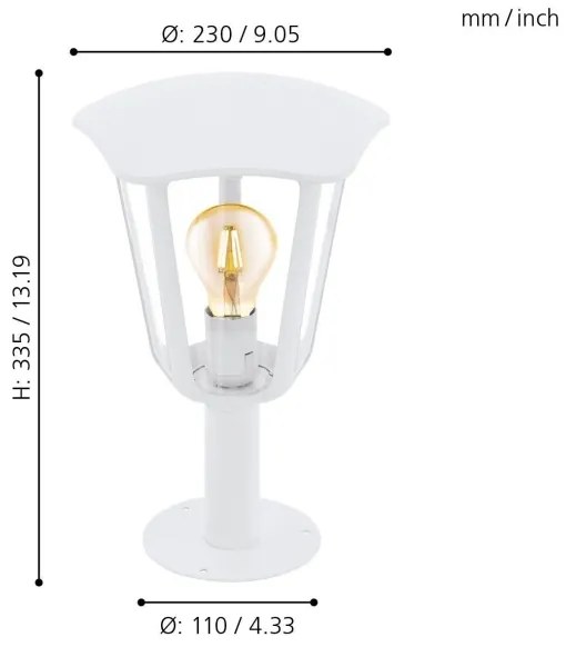 Eglo 98117 - Lampă exterior MONREALE 1xE27/60W/230V IP44 înălțime 335 alb