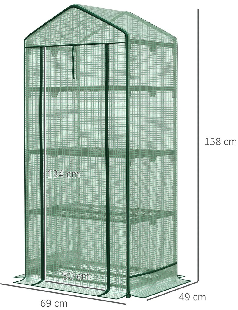 Outsunny Sera de Gradina pentru plante, fructe, legume cu 4 Rafturi din Metal, gradinarit 69x49x158cm, Verde | Aosom Ro