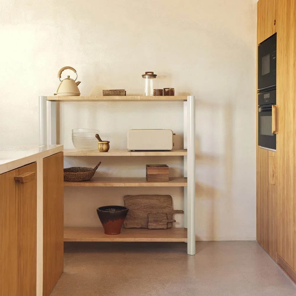 Etajeră crem/în culoare naturală deschisă cu aspect de lemn de stejar 126x128x43 cm Bona – Teulat