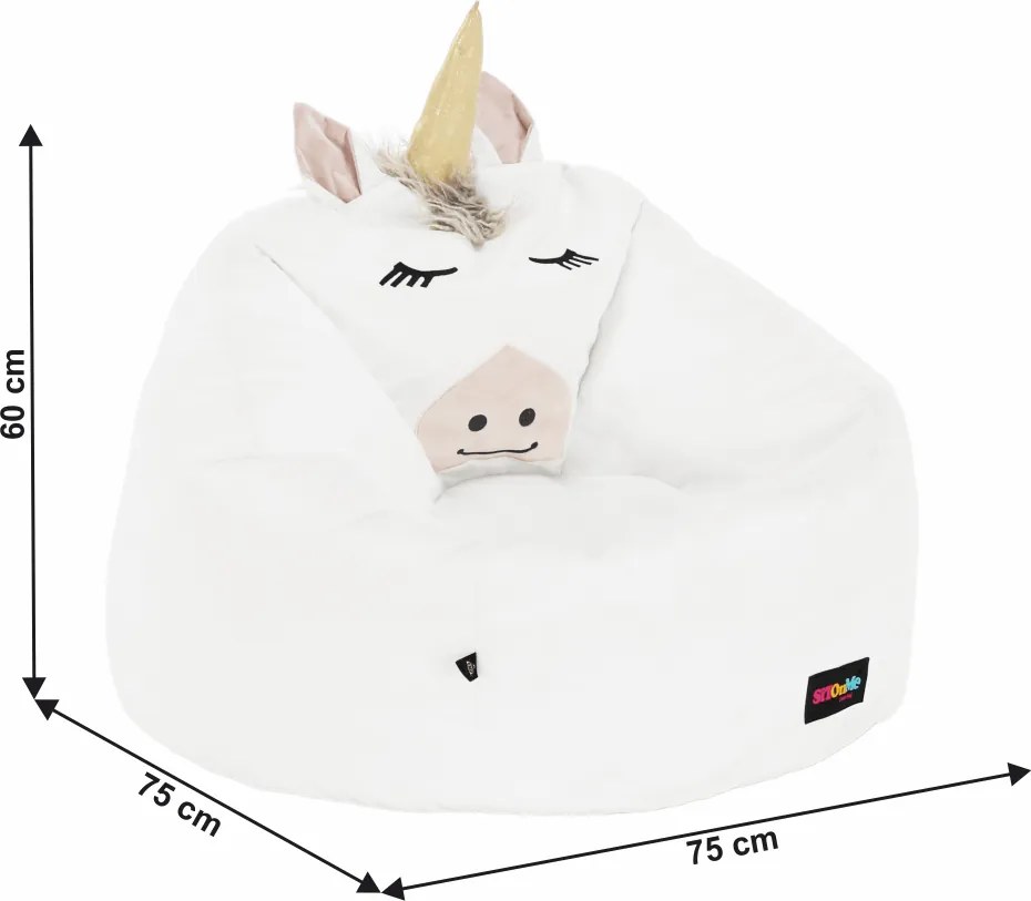 Fotoliu tip sac unicorn, alb, INOROG