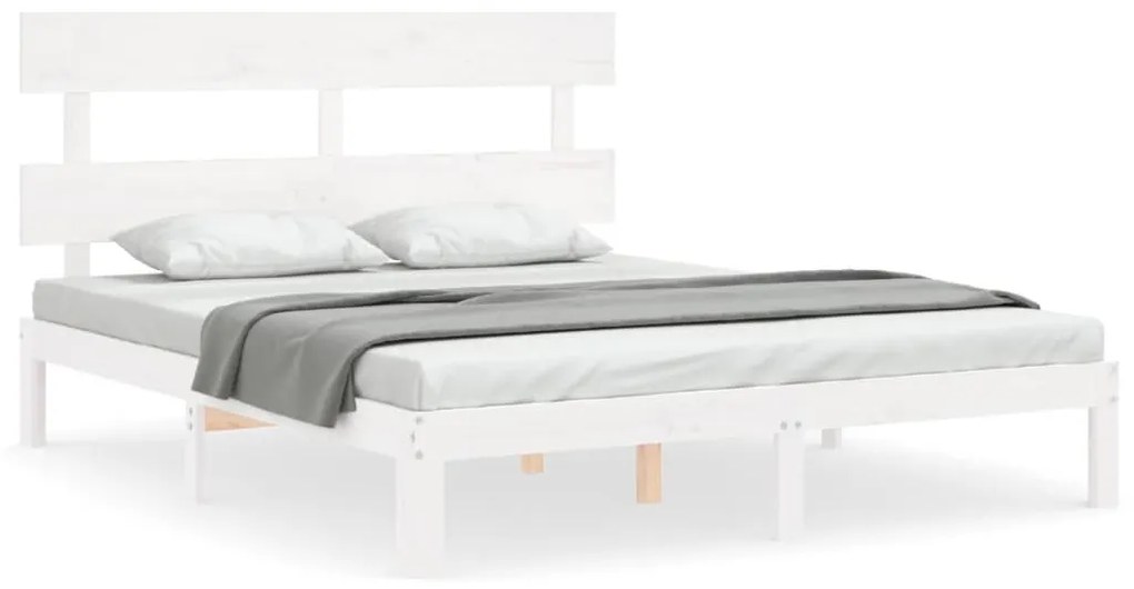 3193542 vidaXL Cadru de pat cu tăblie, alb, 160x200 cm, lemn masiv