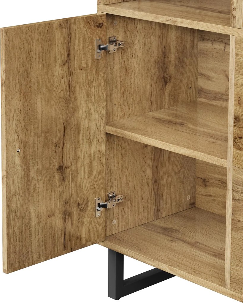 Dulap garderobă cu rafturi deschise, bară extensibilă pentru haine, 2 sertare încăpătoare, 110x38x186 cm, Culoare naturală