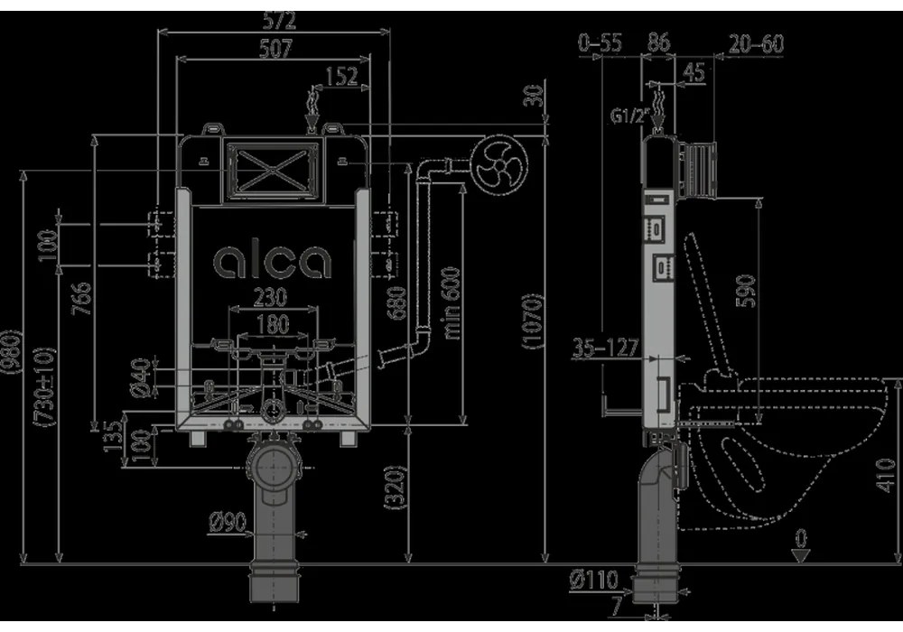 Rezervor wc incastrat slim Alcaplast, Renovmodul