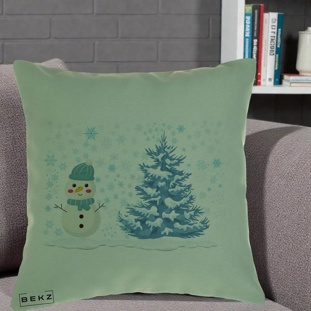 Perna Decorativa Om de Zapada si Brad Craciun, 40x40 cm, Verde, Husa Detasabila, Perna Inclusa, BEKZ®