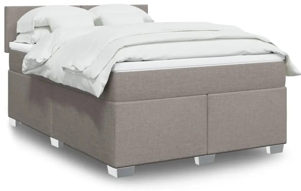 vidaXL Pat box spring cu saltea, gri taupe, 140x200 cm, textil