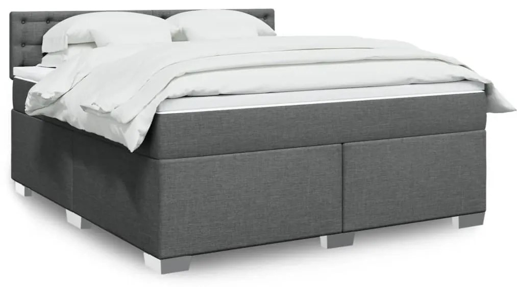 vidaXL Pat box spring cu saltea, gri închis, 180x200 cm, textil