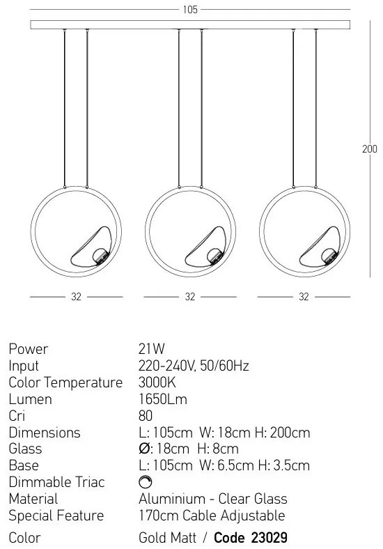 Lustra moderna cu 3 pendule LED LINE