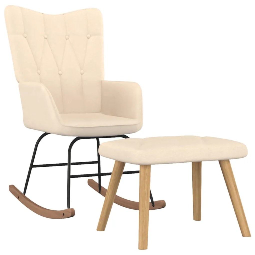 Scaun balansoar cu taburet, crem, textil