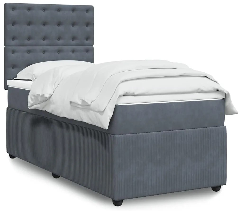 vidaXL Pat box spring cu saltea, gri închis, 80x200 cm, catifea