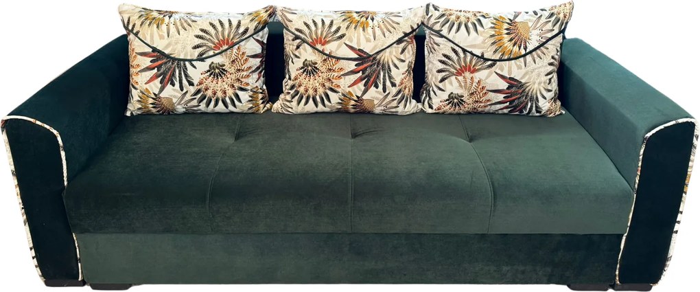 Canapea LILI extensibila, 3 locuri, cu lada de depozitare, culoare verde , 220x95x80 Verde padure, Catifea