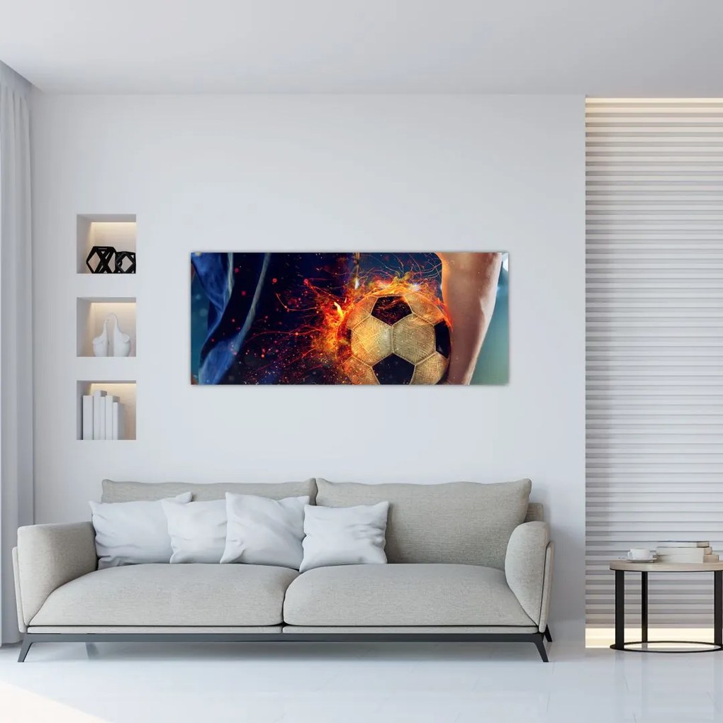 Tablou - Minge de fotbal în flăcări (120x50 cm)