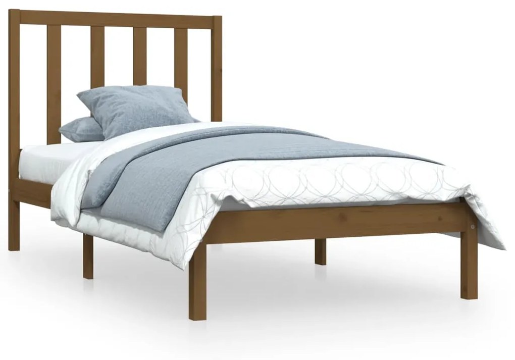 3105123 vidaXL Cadru de pat mic single, maro miere, 75x190 cm, lemn masiv