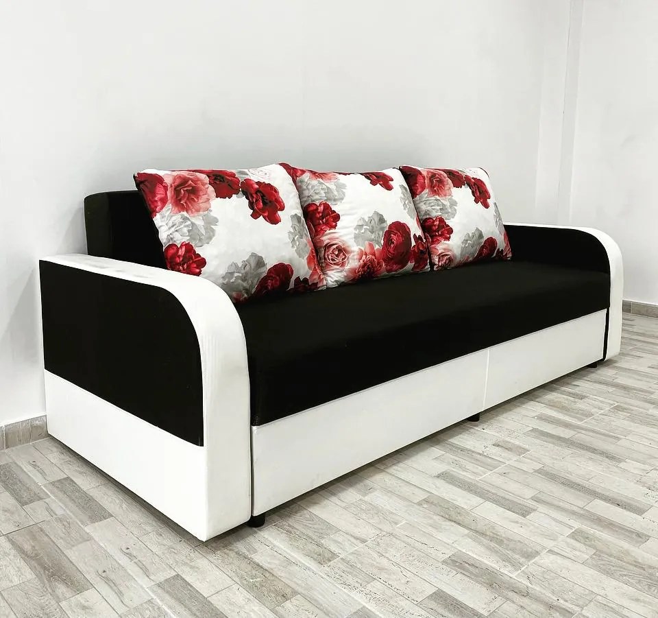 Canapea Andreea 1, culoare negru / alb, 220 x 90 cm
