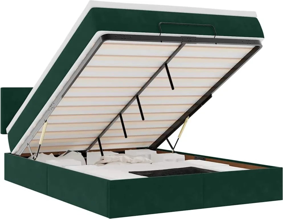 vidaXL Cadru de pat otoman cu saltea verde închis 140x190cm catifea