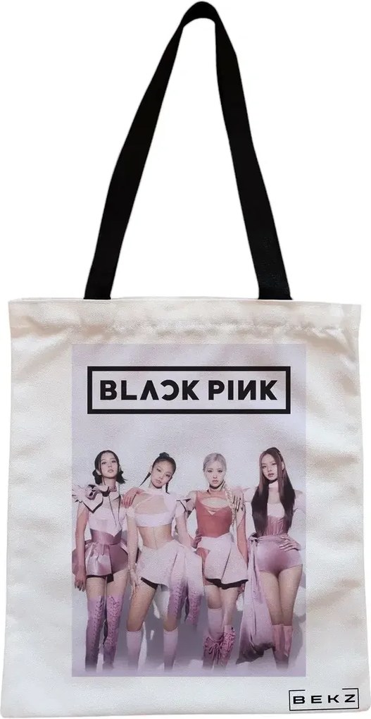 Sacosa de Panza pentru Cumparaturi, Geanta Tote, model Blackpink 10, Cu fermoar, 38x34.5 cm, Alba, BEKZ®
