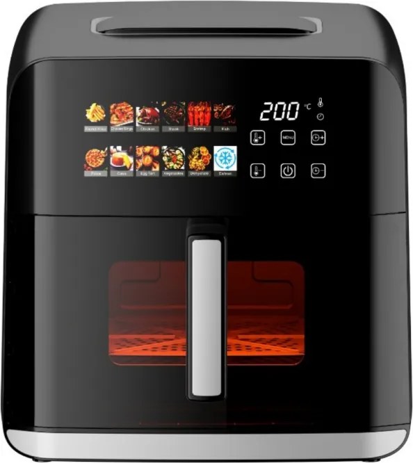 Friteuza cu aer cald Oliver Voltz OV51980CF, 1800 W, 8 L, 80-200°C, 12 programe, Timer, Incalzitor superior si inferior, Fereastra, LED, Negru