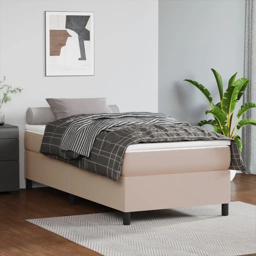 3144583 vidaXL Pat box spring cu saltea, cappuccino, 90x190 cm piele ecologică