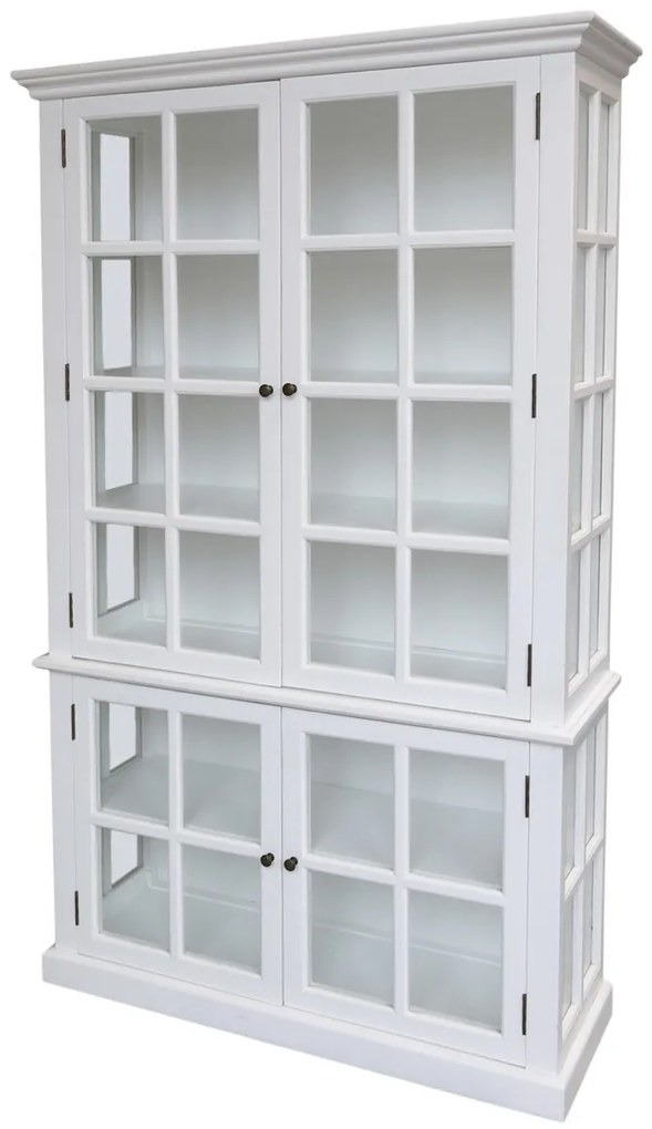 Vitrina alba, din lemn masiv, cu 4 usi, aspect rustic, Marseille