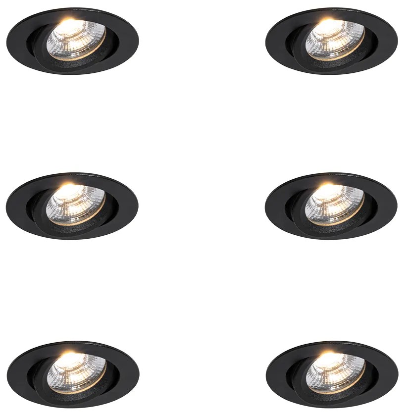 Set de 6 spoturi încastrate negre, înclinabile, 8,2 cm, inclusiv LED Dim to Warm IP54 Ultra Slim - Pupil