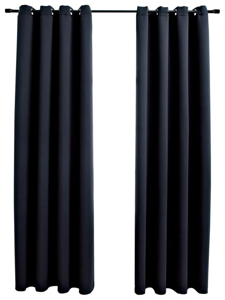Draperii opace cu inele metalice, 2 buc., negru, 140 x 225 cm 1, Negru, 140 x 225 cm