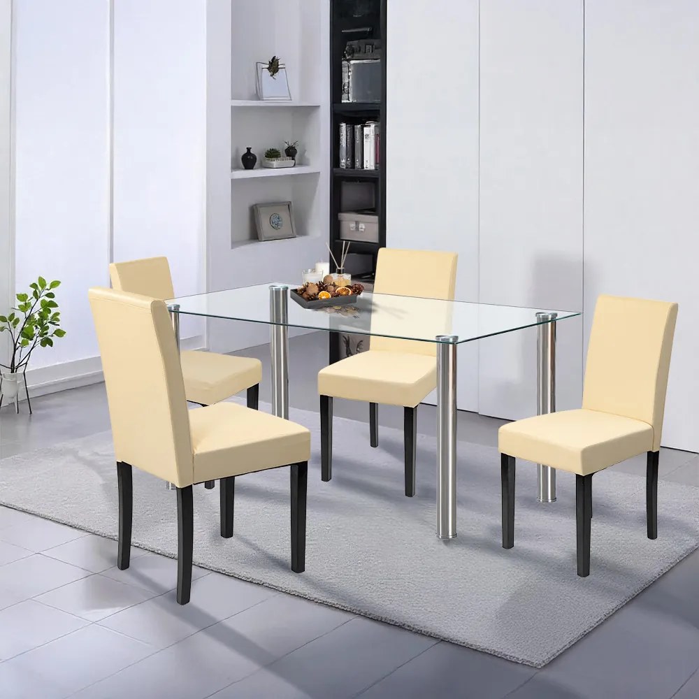 Set de masă Cadiz 4+1 alb-bej