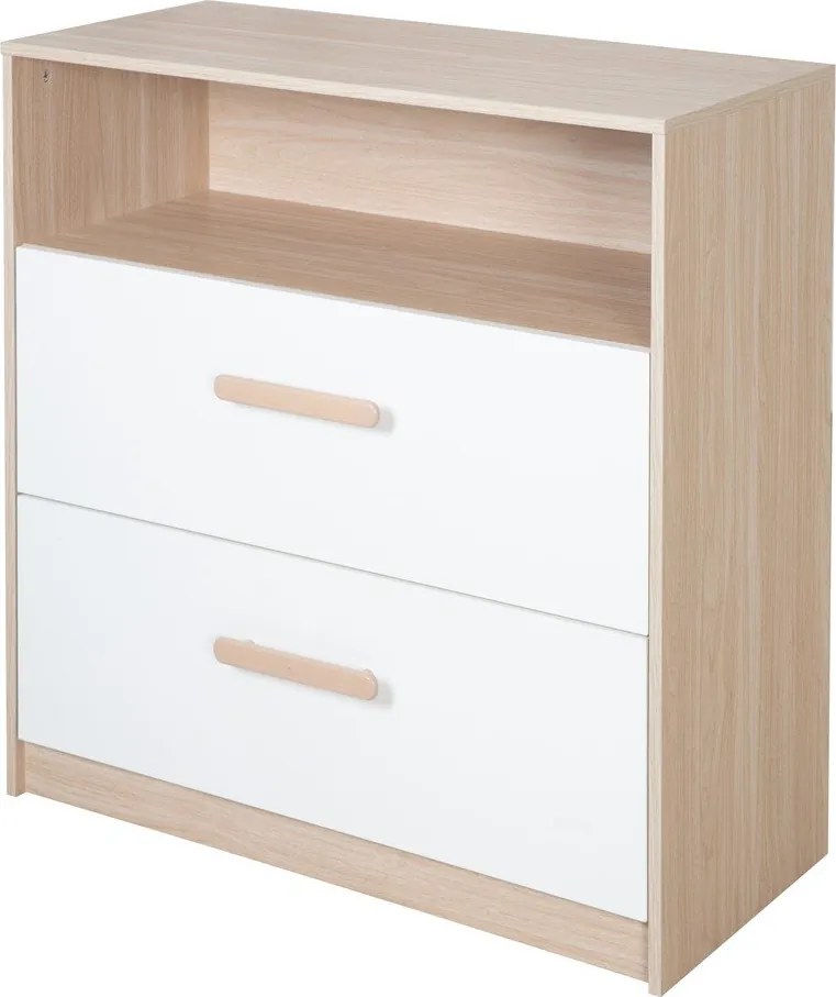Comodă de copii albă-în culoare naturală cu aspect de lemn de stejar cu masă de schimbat 88x98x75 cm Cabane – Roba
