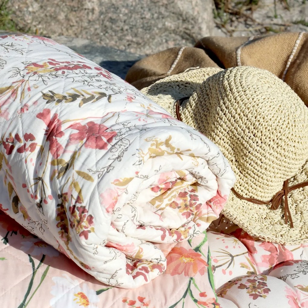 Pilota crem, din bumbac, model floral, 180x130cm, Aix