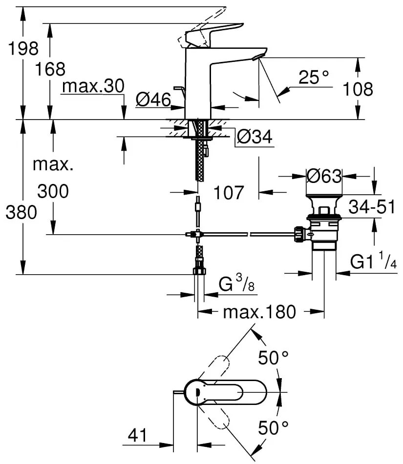 Pachet complet baterii baie inaltime medie Grohe Bau Edge ( 23758000,23334000, 27948000)