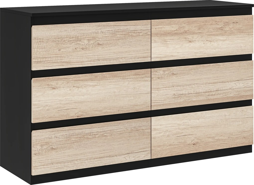 HOMCOM Comodă cu 6 Sertare și Picioare Antiderapante din Lemn, 120x39x75 cm, Negru | Aosom Romania