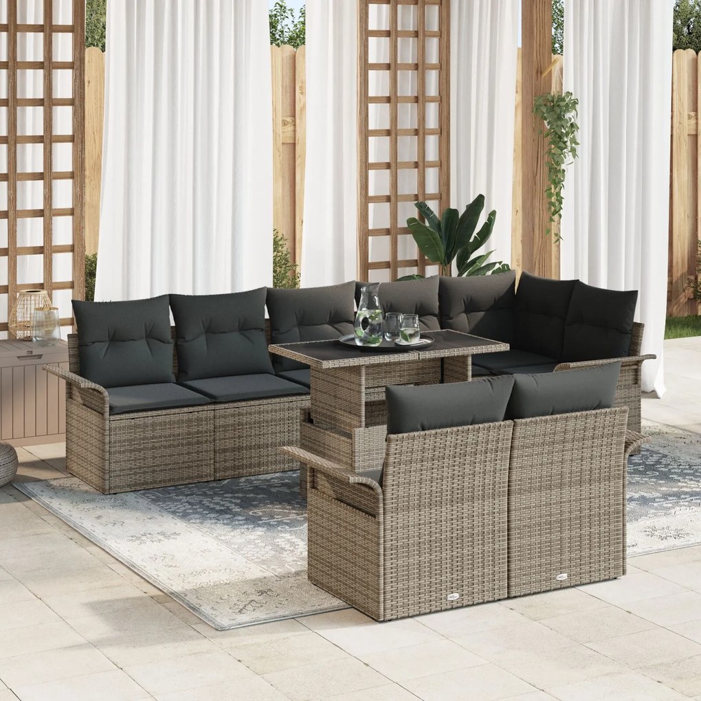 vidaXL Set de canapele pentru grădină cu pernă 9 pcs Gri Rattan poli