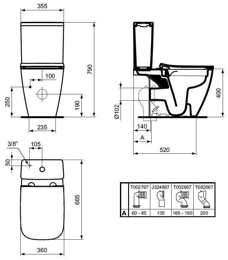 Rezervor vas wc Ideal Standard i.Life B gri lucios cu alimentare inferioara