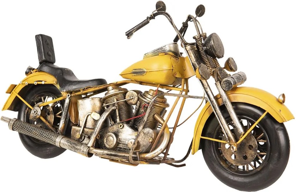 Macheta motocicleta retro metal galben antichizat 41 cm x15 cm x 24 cm