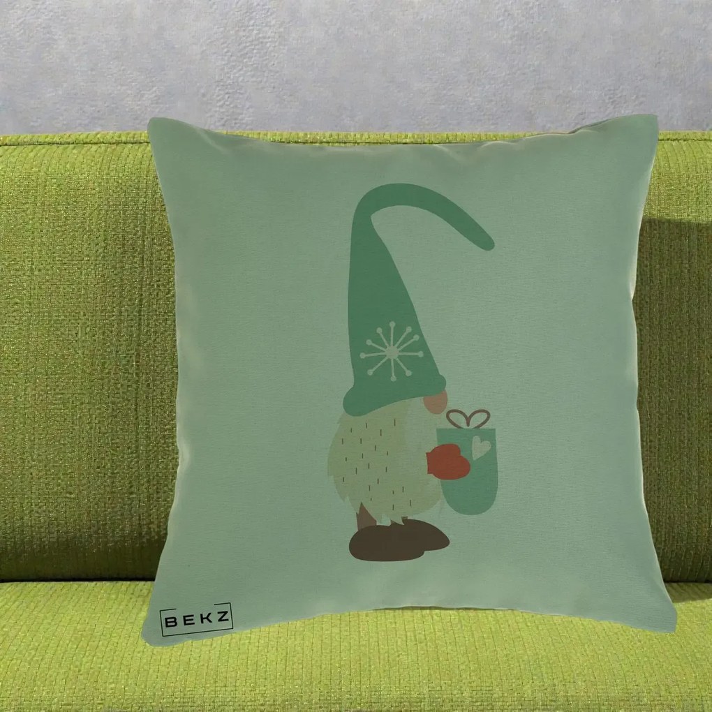 Perna Decorativa Gnom Nordic cu Cana Calda Menta, 40x40 cm, Verde, Husa Detasabila, Perna Inclusa, BEKZ®