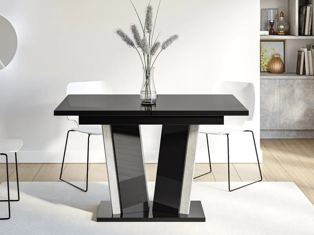 Masă sufragerie extensibilă Ledysa II (lucios Negru + beton) (pentru 2-6 persoane). Promo -17%. 1105391