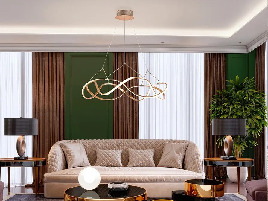 Lustra LED design ultra-modern, dimabila cu telecomanda, Molly auriu roze 80cm