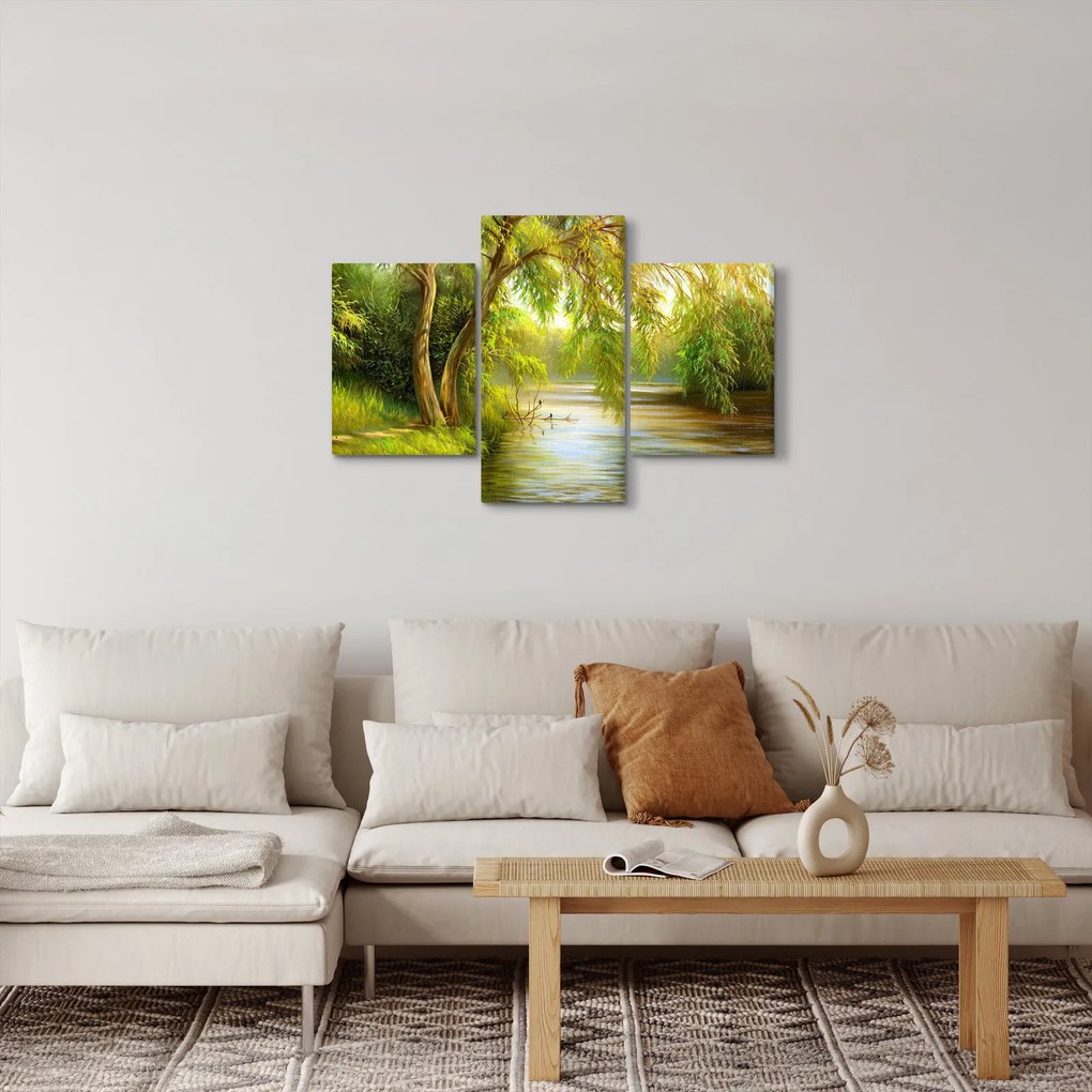 Tablou - Salcie lângă lac, pictură în ulei (90x60 cm)