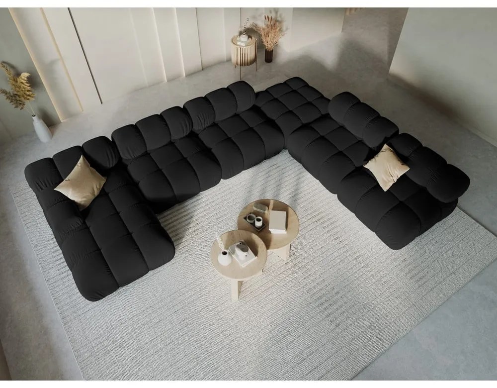 Canapea neagră cu tapițerie din catifea 379 cm Bellis – Micadoni Home