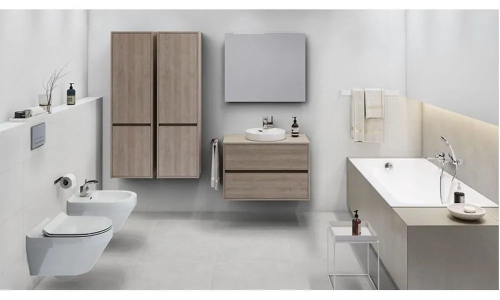 Dulap baie suspendat Cersanit Crea 80 cm pentru lavoar pe blat, stejar Stejar, 800x450 mm