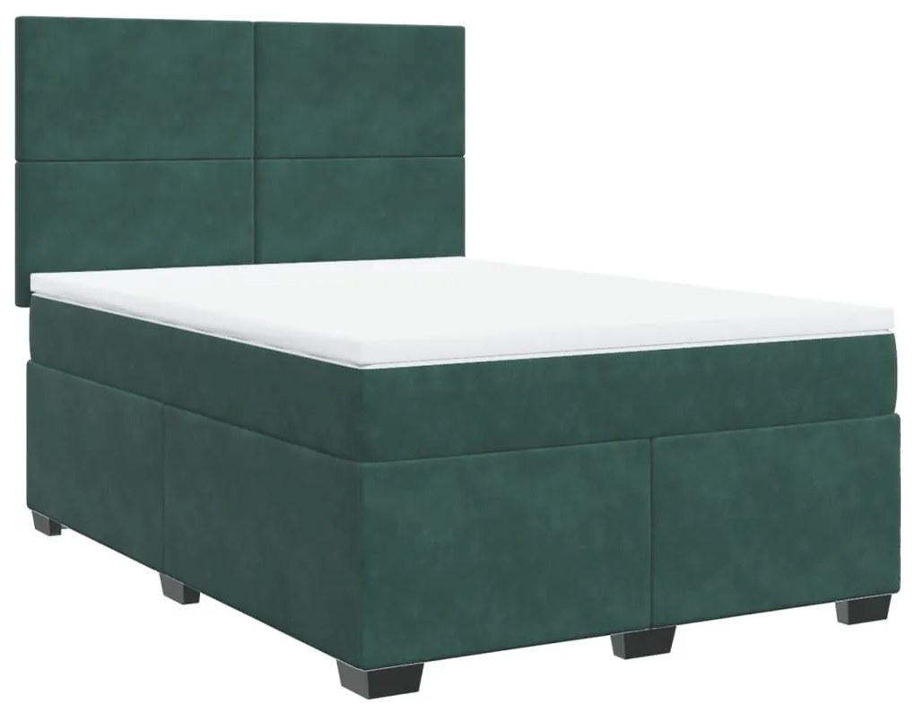 3290927 vidaXL Pat box spring cu saltea, verde închis, 140x200 cm, catifea