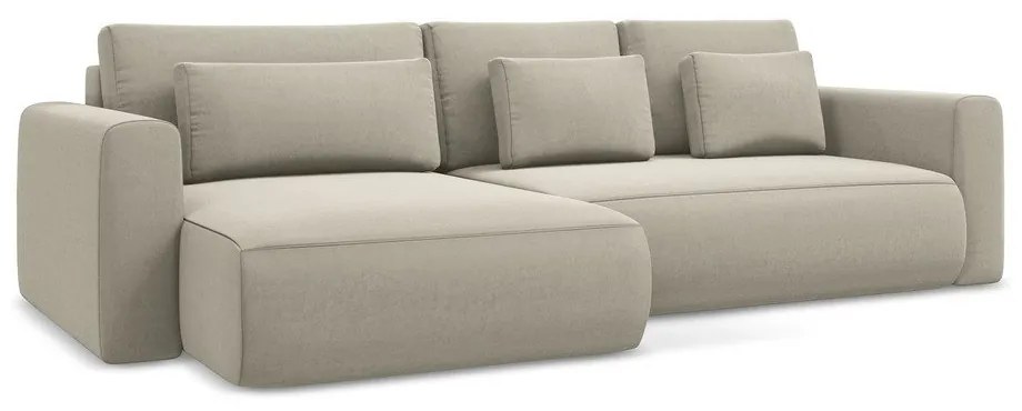 Colțar bej extensibil/cu spațiu de depozitare cu tapițerie din catifea (cu colț pe partea stângă/cu șezlong) Kapua – Makamii