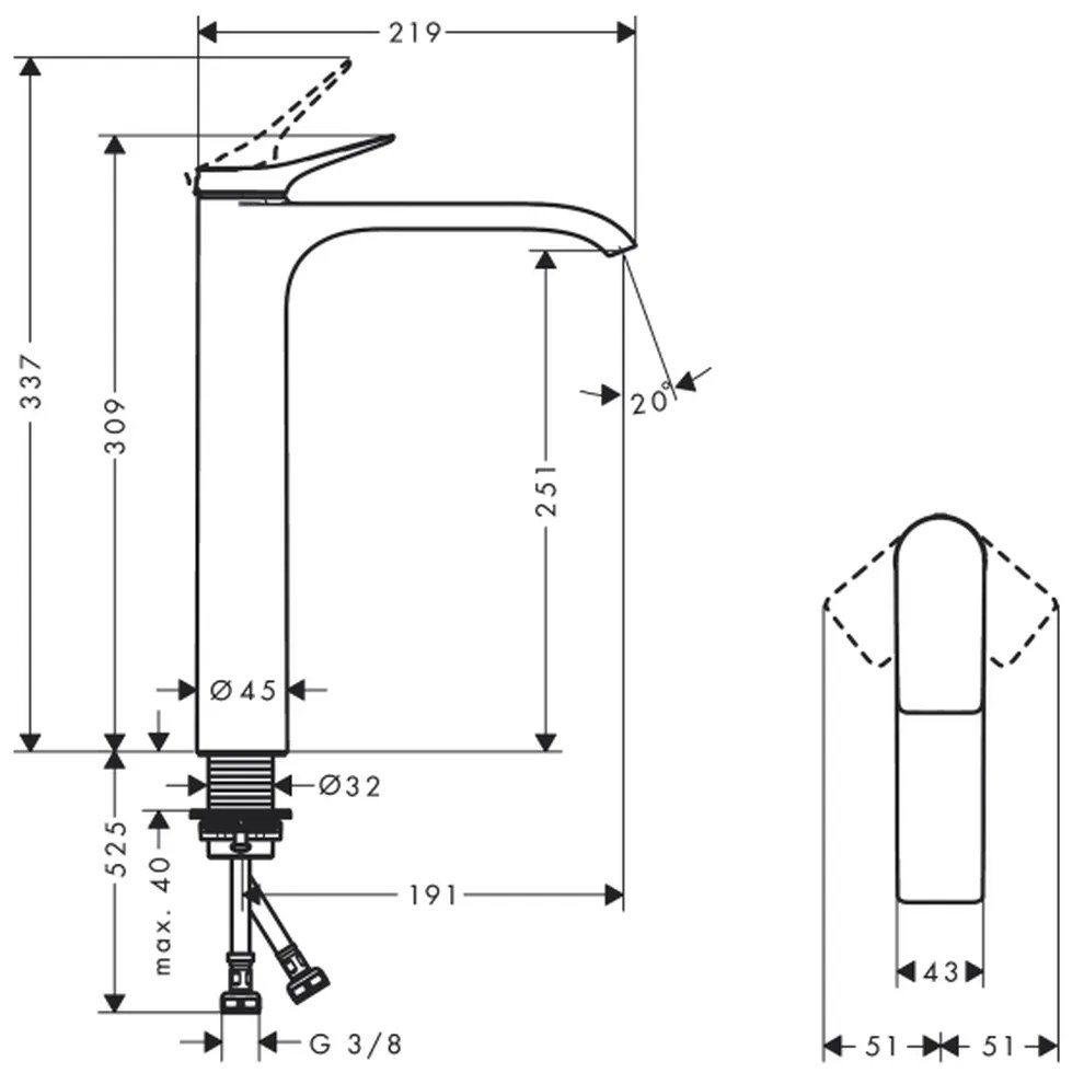 Baterie lavoar inalta crom lucios Hansgrohe Vivenis 75042000 Crom lucios