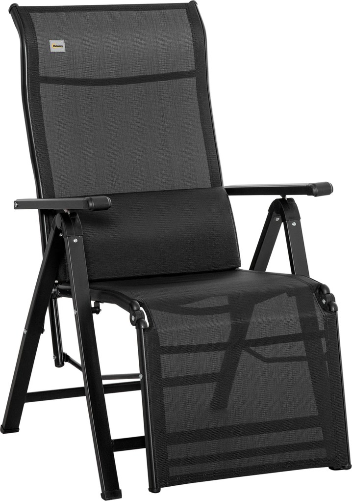 Outsunny Șezlong pliabil pentru soare cu pernă, senzație de imponderabilitate, scaun cu spătar reglabil în 9 trepte, suport până la 150 kg, pentru grădină, vacanță, outdoor, plajă, piscină, Negru | Aosom Romania