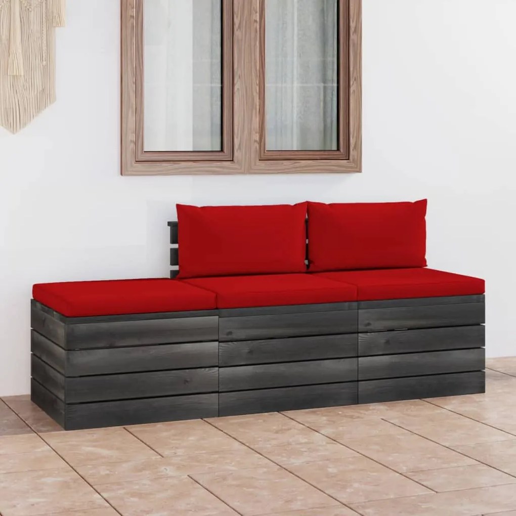 3061761 vidaXL Set mobilier grădină din paleți cu perne, 3 piese, lemn de pin