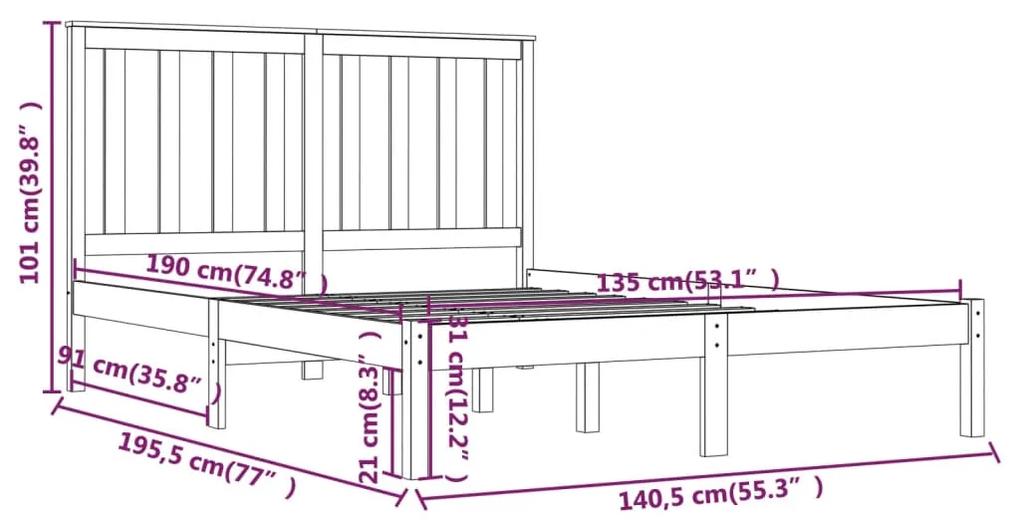 Cadru de pat dublu 4FT6, gri, 135x190 cm, lemn masiv pin Gri, 135 x 190 cm