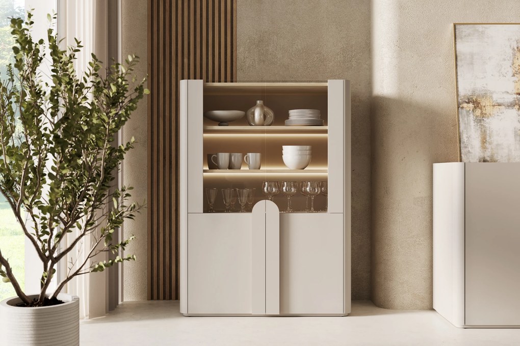 Vitrină cu două uși Amilio 100 cm - cașmir / stejar uleiat / mânere cașmir