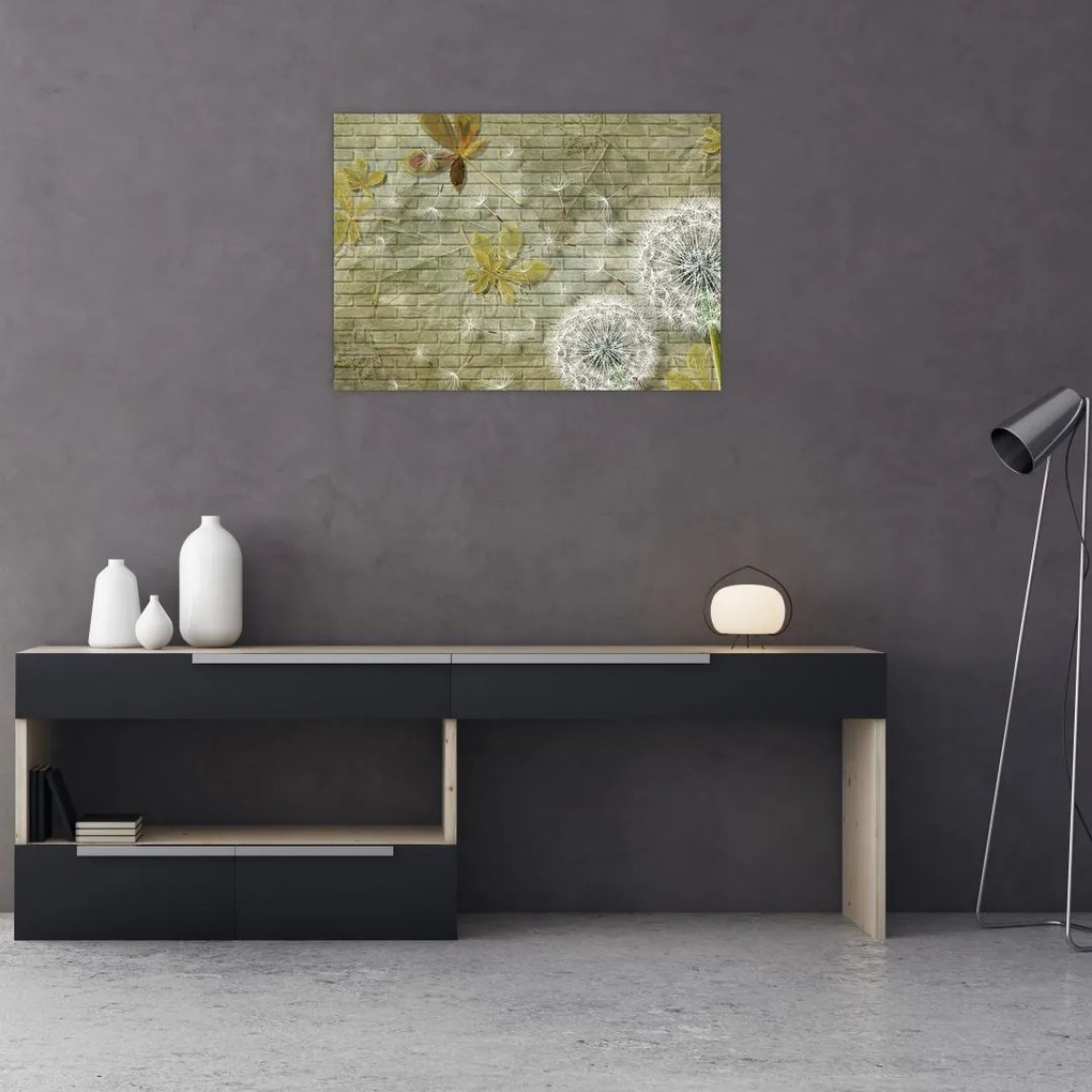 Tablou pe sticlă - Păpădii suflate de vânt (70x50 cm)