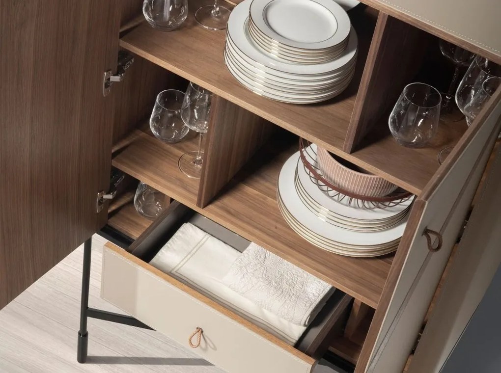 Bufet, Bar design LUX furnir de nuc si piele High sideboard