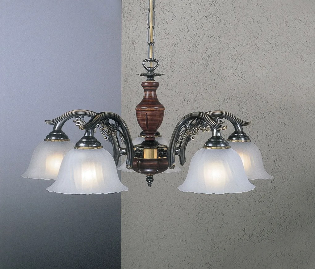 Candelabru 5 brate design italian din alama cu lemn 2700